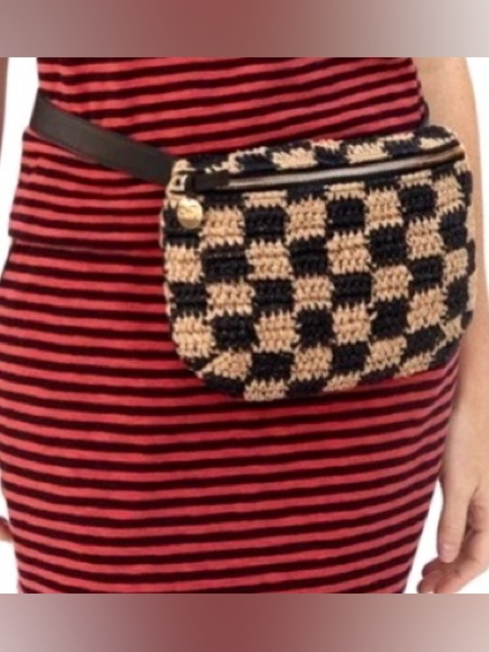 SOLD OUT Clare V Belt Bag NWT Checkerboard Raffia Woven Crossbody Rare